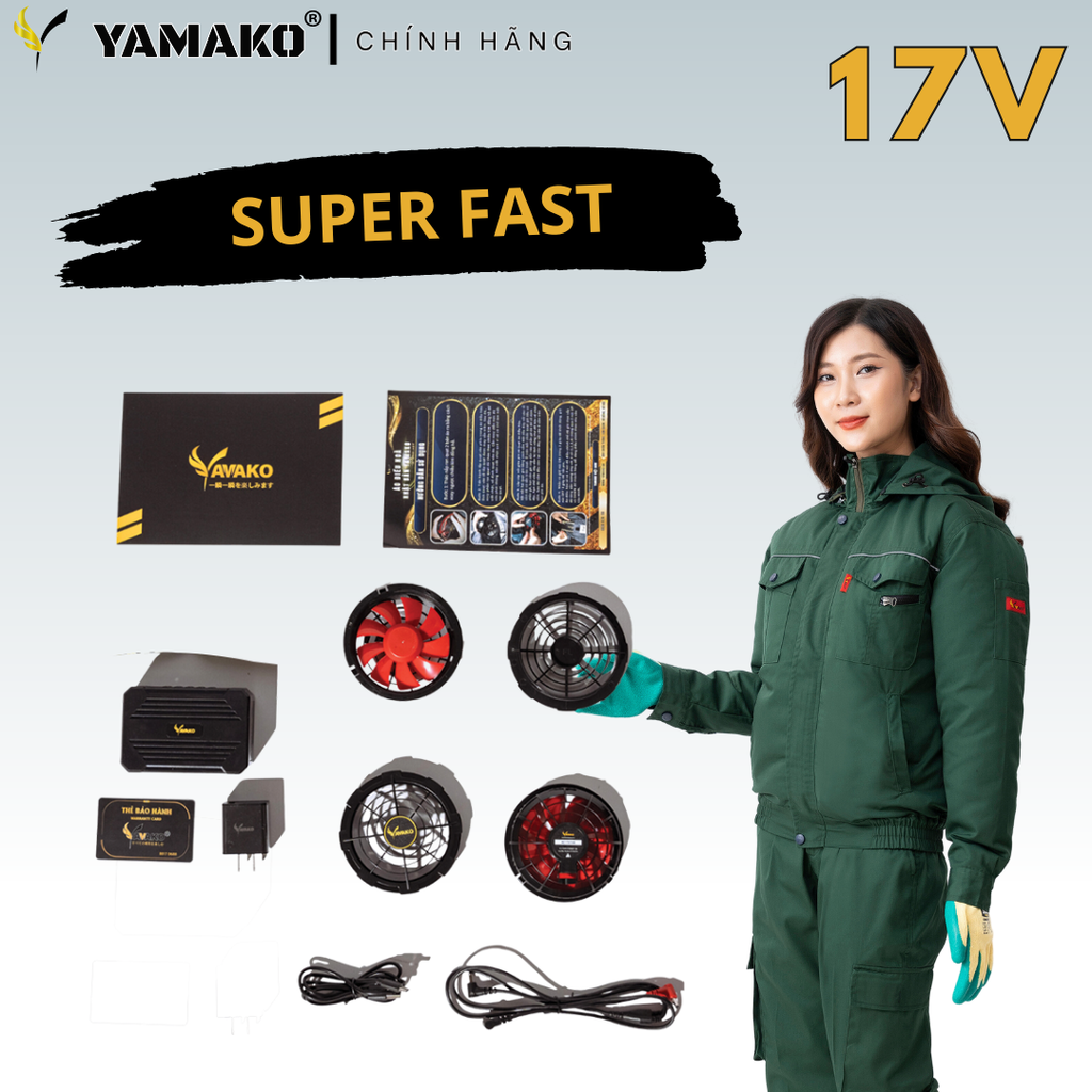 Bộ Áo quạt điều hoà Yamako Super Pro 17V 30.000MAH màu XANH RÊU