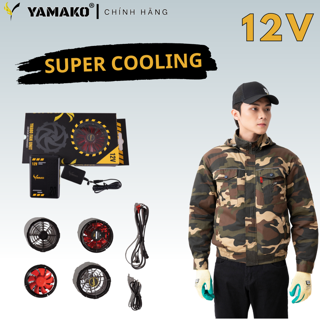 Bộ Áo quạt điều hoà Yamako Super Cooling 12V - 20.000MAH màu RẰN RI