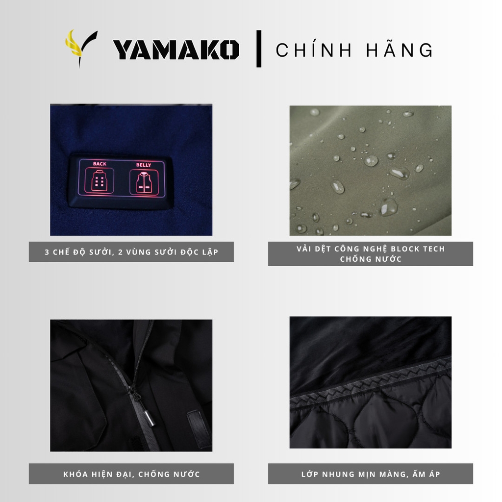 Áo sưởi ấm Super Heating Nhật Bản Yamako Y5 chống tuyết và chống mưa Màu Xanh Than