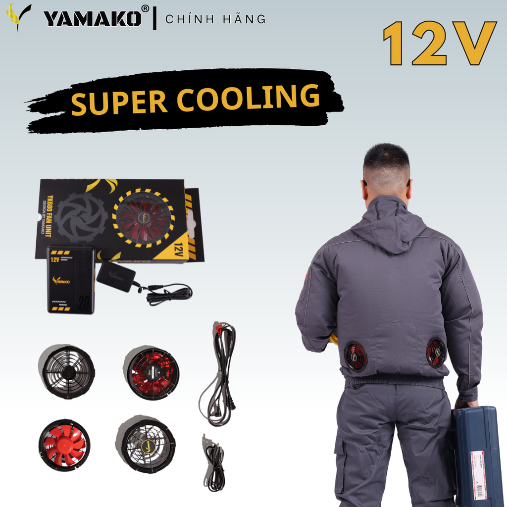 Bộ Áo quạt điều hoà Yamako Super Cooling 12V - 20.000MAH màu GHI TỐI