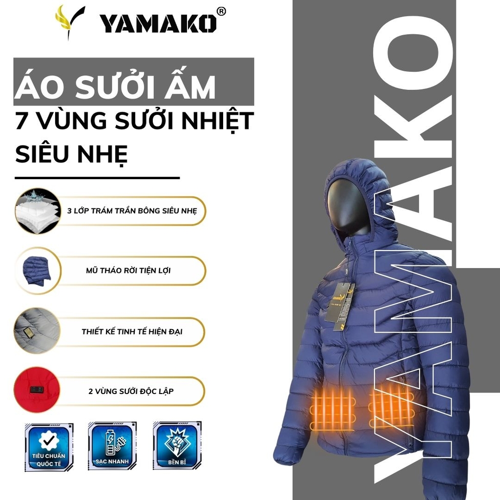 Áo Sưởi ấm YAMAKO 7 vùng sưởi ấm Siêu Nhẹ Super Gentle màu Xanh than