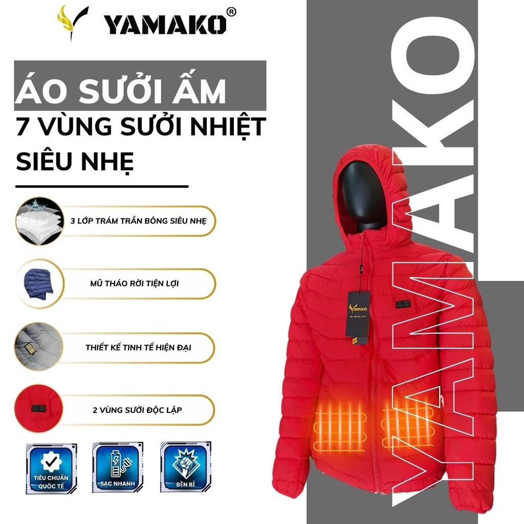 Áo Sưởi ấm YAMAKO 7 vùng sưởi ấm Siêu Nhẹ Super Gentle màu Đỏ