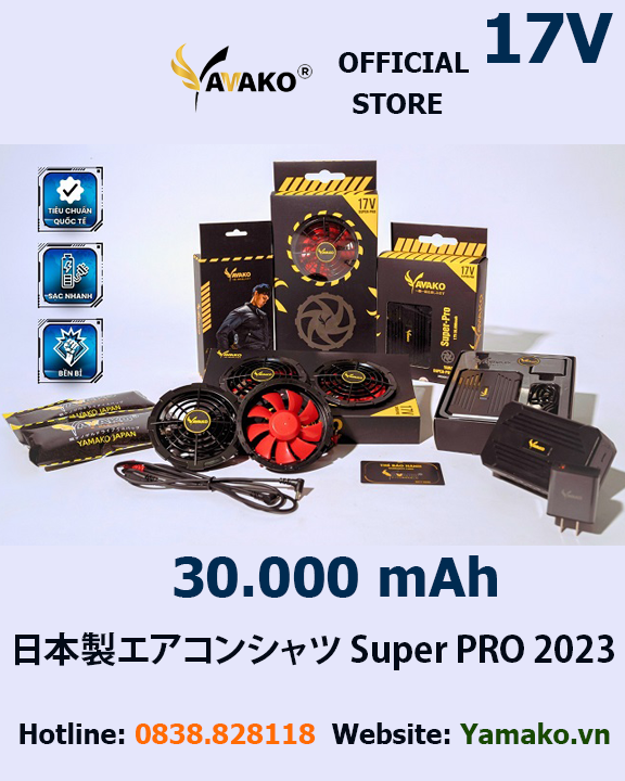 Bộ Áo quạt điều hoà Yamako Super Pro 17V 30.000MAH màu XANH DK