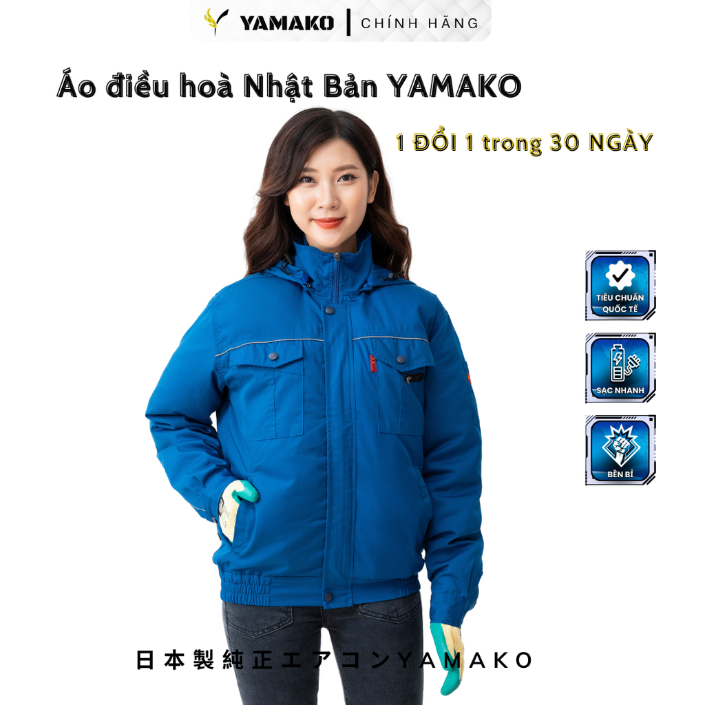 Áo điều hòa KAKI chống tia lửa hàn Yamako Nhật Bản màu XANH DK (Áo bán rời không phụ kiện)