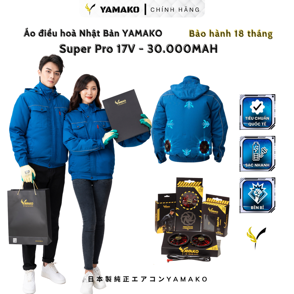 Bộ Áo quạt điều hoà Yamako Super Pro 17V 30.000MAH màu XANH DK