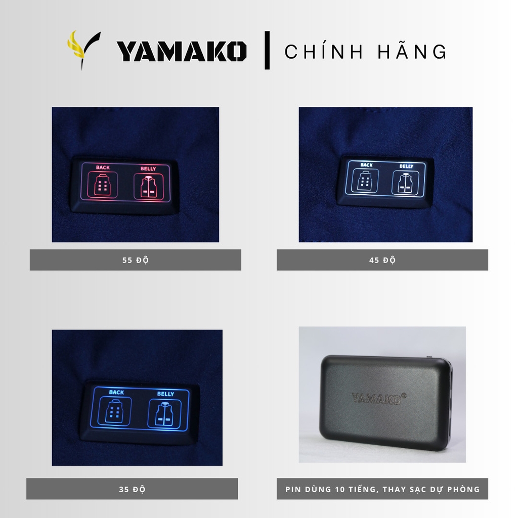 Áo Sưởi ấm YAMAKO 7 vùng sưởi ấm Siêu Nhẹ Super Gentle màu Đen