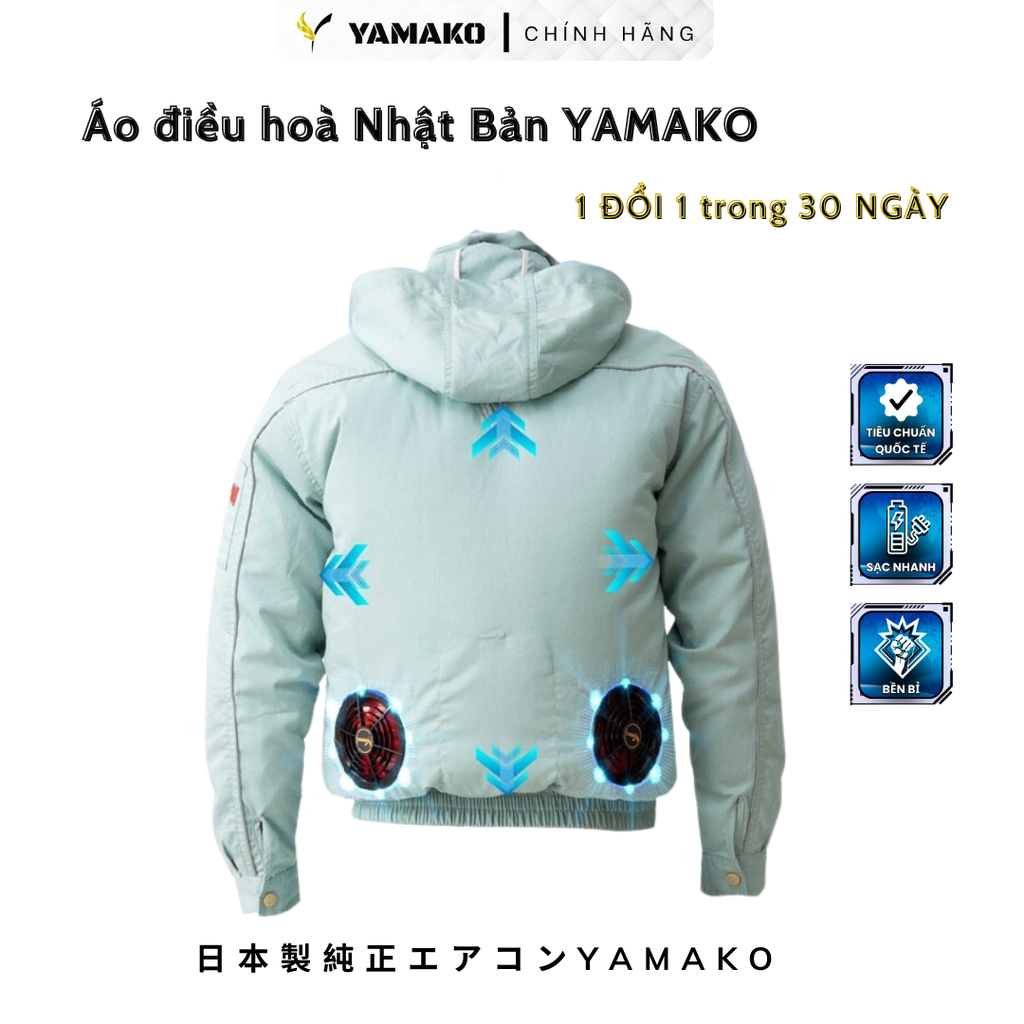 Bộ Áo quạt điều hoà Yamako Super Pro 17V 30.000MAH màu XANH NGỌC