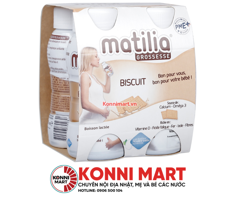 Sữa bầu Matilia 200ml 4h/vỉ (4 vị Socola, Dâu, Vani, bánh qui)