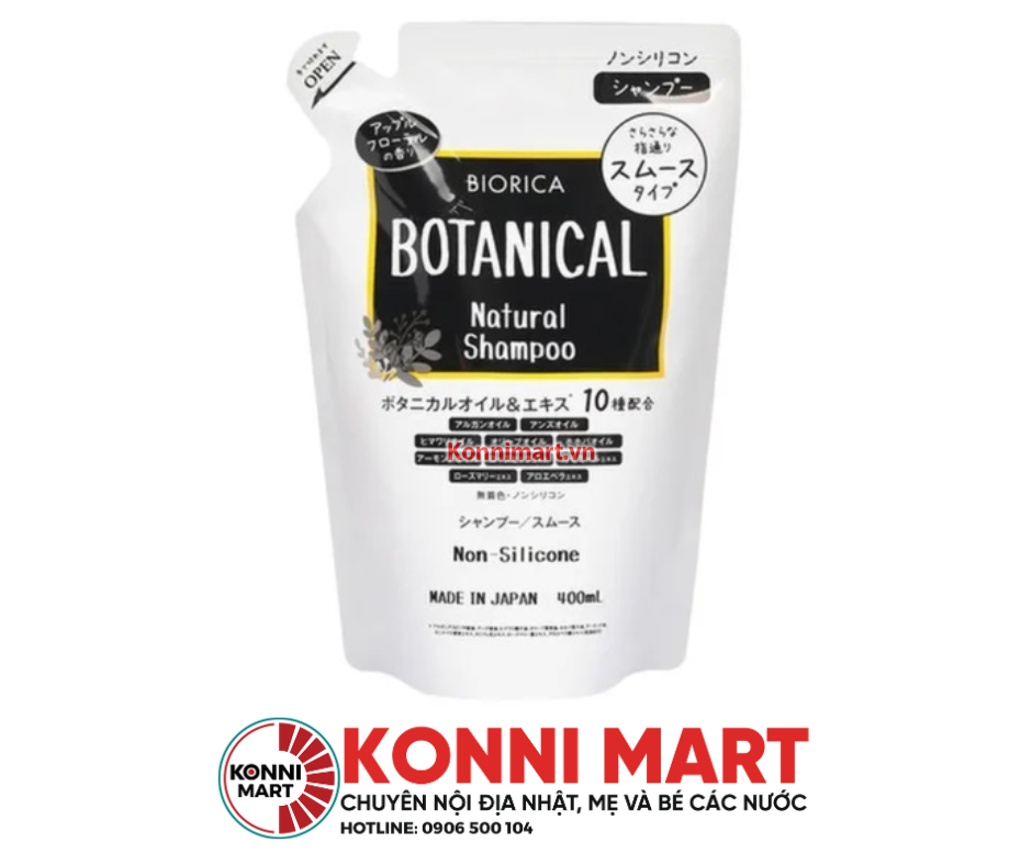 Dầu gội - xả Hatomugi Botanical Táo Đen Nhật Bản giúp mềm tóc ngăn rụng tóc kích thích mọc tóc Gói 400ml