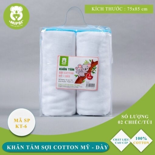 KHĂN TẮM MIPBI 6 LỚP 100% SỢI COTTON MỸ DÀY