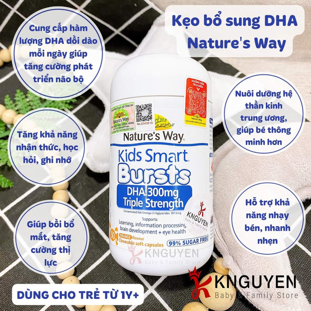 Viên nhai Nature's Way Kids Smart DHA 300mg 1Y+ 9314807056742