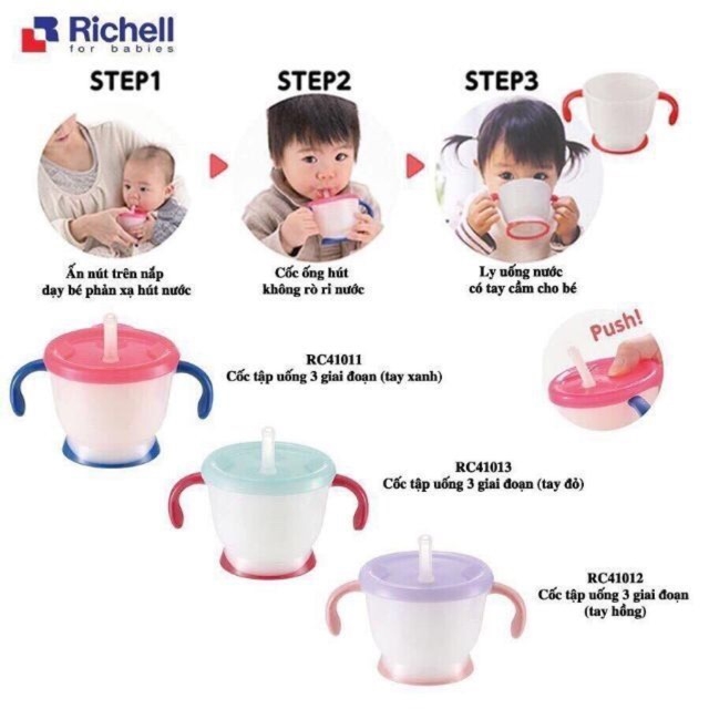 Cốc tập uống Richell 3 giai đoạn - Nhật