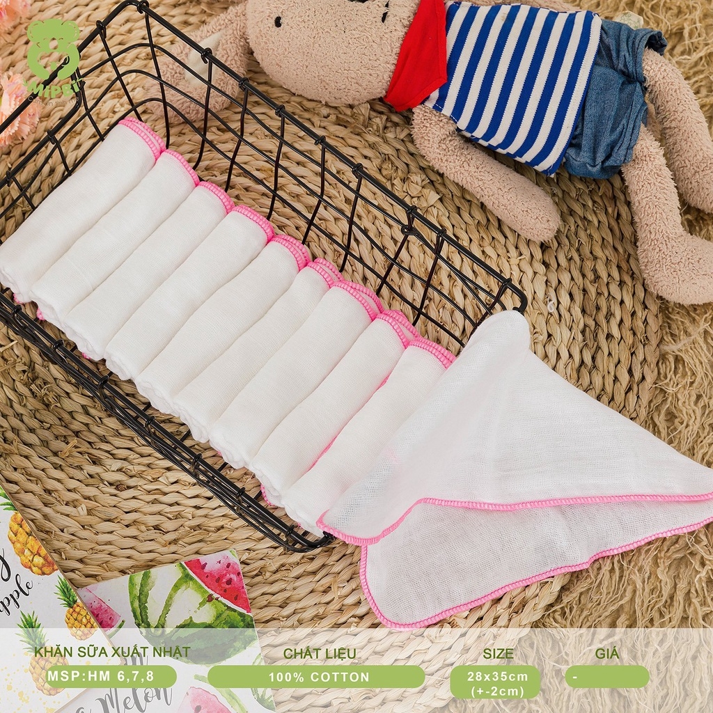 Set 10 khăn sữa 3 lớp 100% cotton cho bé Mipbi 28x35cm