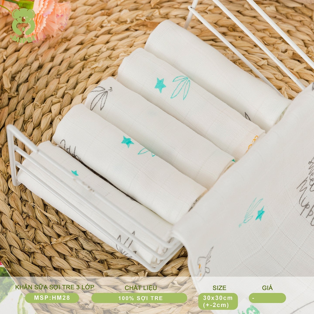 KHĂN SỮA MIPBI SỢI TRE CAO CẤP – 3 LỚP