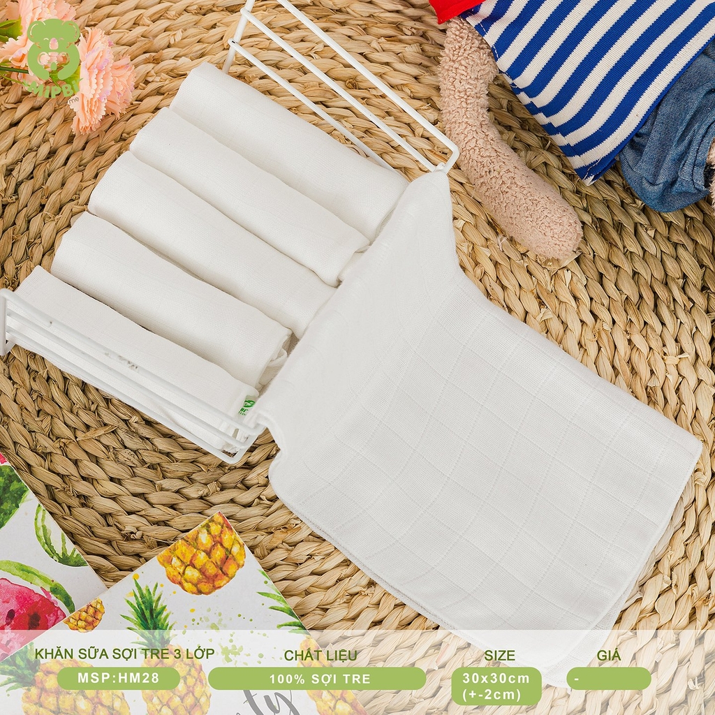 KHĂN SỮA MIPBI SỢI TRE CAO CẤP – 3 LỚP HM28