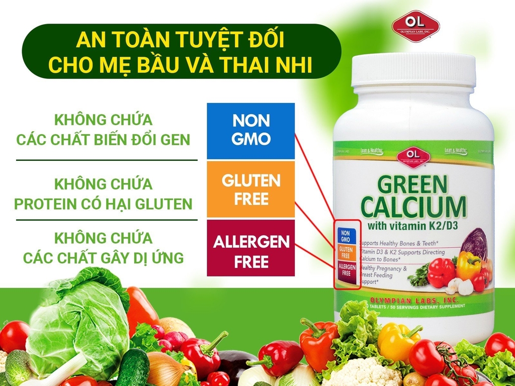 Olympian Labs Green Calcium - Bổ Sung Canxi Hữu Cơ Cho Bà Bầu và cho con bú 710013911476