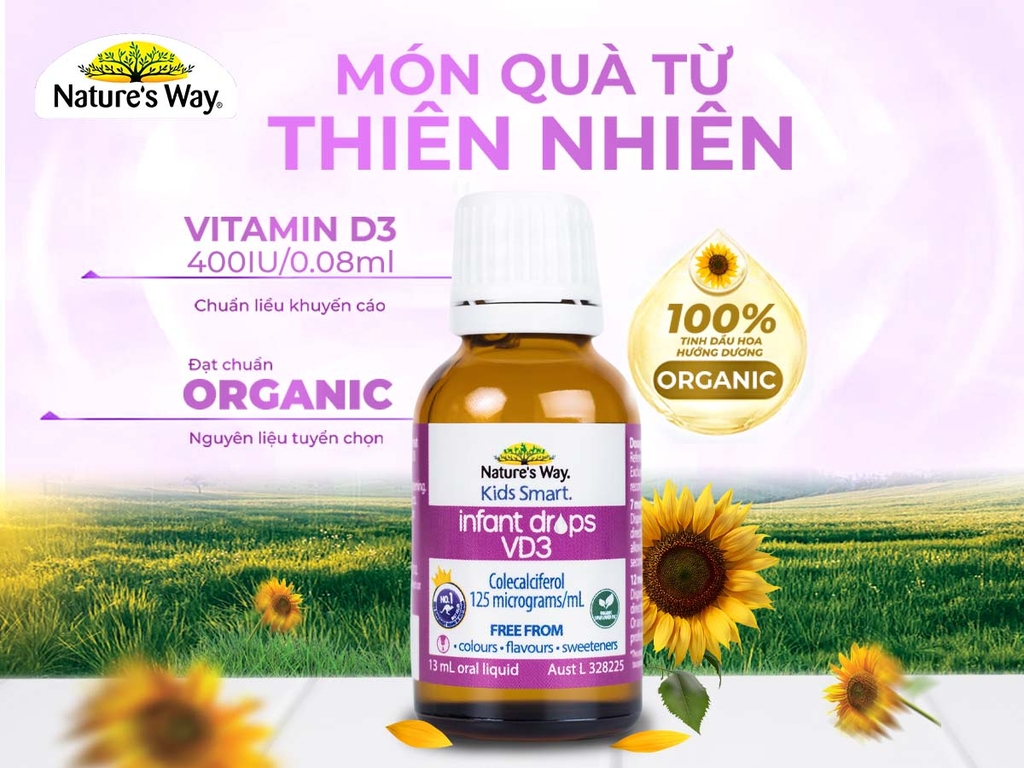 D3 thuần chay ORGANIC cho bé Nature's Way Kids Smart Infant Drops VD3 Organic – Hộp 13ml 9314807071271