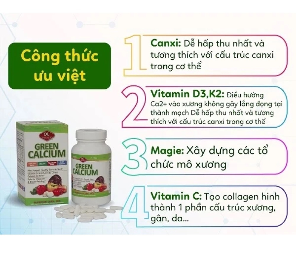 Canxi Hữu Cơ Green Calcium Olympian Labs 100 viên  710013911476