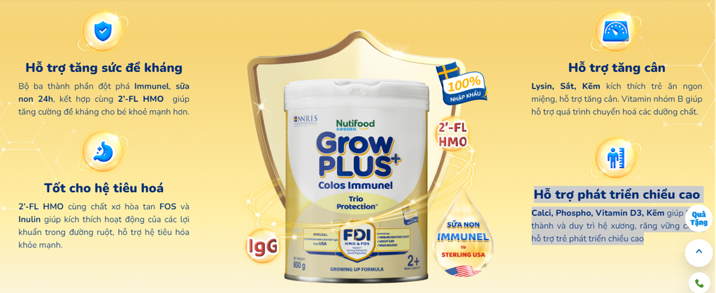 Sữa bột công thức GrowPlus+ Colos Immunel 1+ (1-2tuổi) 800g  7350107133587