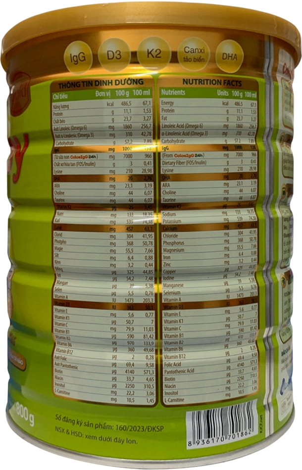 Sữa ColosBaby D3K2 số 0+ 800G (trẻ 0-12 tháng) 8936170701862