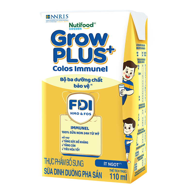 Thùng 24 hộp sữa pha sẵn Nutifood GrowPLUS+ Colos Immunel hương vani 110 ml (từ 1 tuổi) 8935049018360