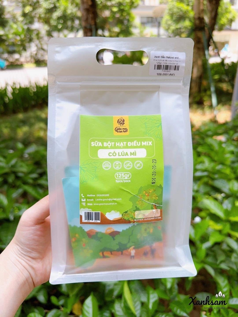 Bột sữa hạt điều cỏ lúa mì 300gr TÚI 12x25gr - Giấc mơ của hạt -