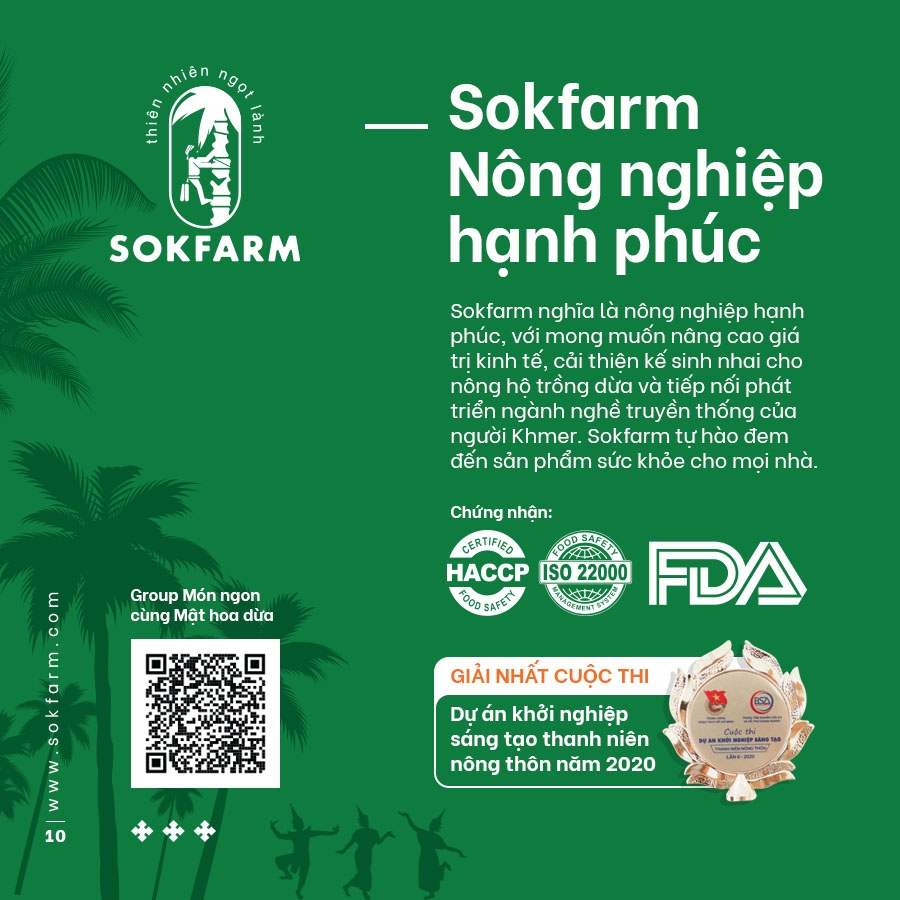 Nước uống Mật Hoa Dừa tự nhiên 1000ml - SokFarm - Trà Vinh