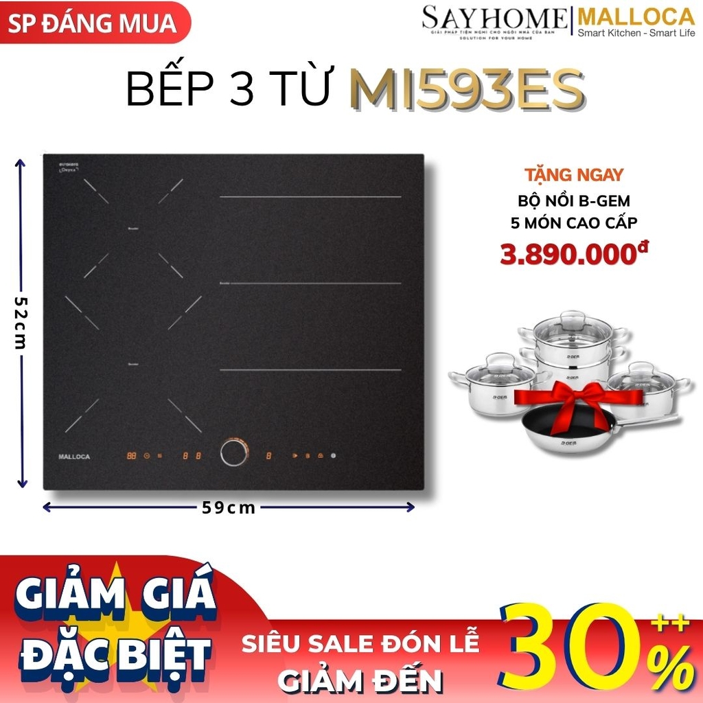 Bếp từ chống xước 3 vùng nấu MALLOCA MI593ES - Hàng chính hãng