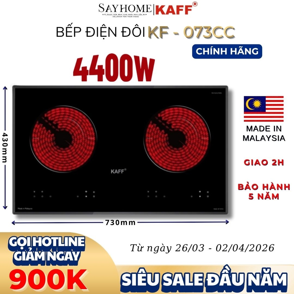 Bếp hồng ngoại đôi KAFF KF-073CC - Bảo hành chính hãng 5 năm