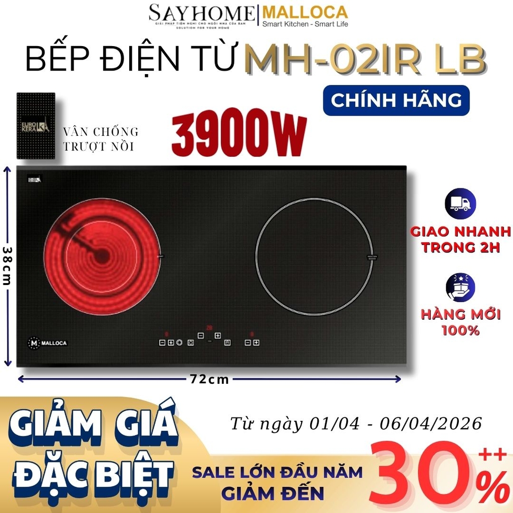 Bếp điện từ kết hợp đôi Malloca MH-02IR LB - Hàng chính hãng