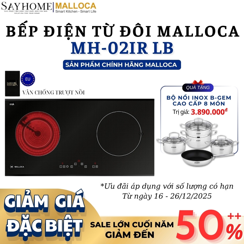 Bếp điện từ kết hợp đôi Malloca MH-02IR LB - Hàng chính hãng Malloca