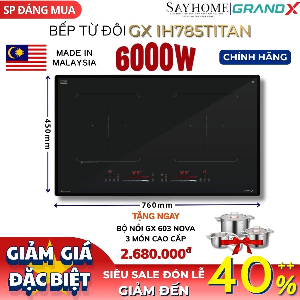 Bếp từ đôi chống xước GRANDX GX IH785 TITAN Series 7 - Bảo hành chính hãng 4 năm