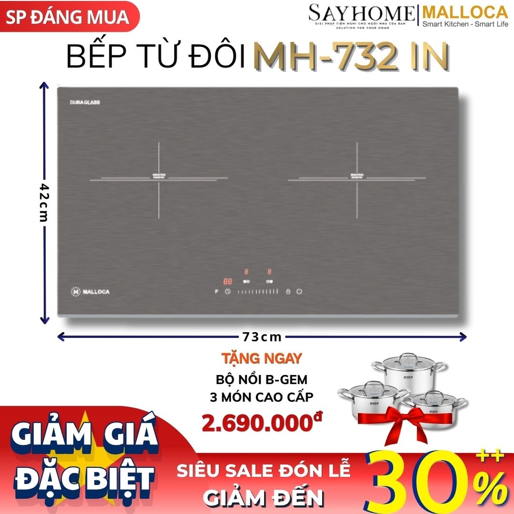 Bếp từ đôi chống xước Malloca MH-732 IN - Hàng chính hãng