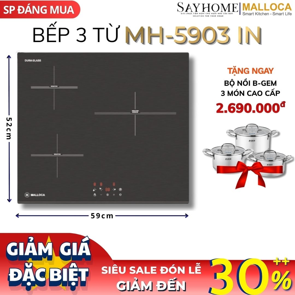 Bếp từ chống xước Malloca MH-5903 IN 3 vùng nấu - Hàng chính hãng