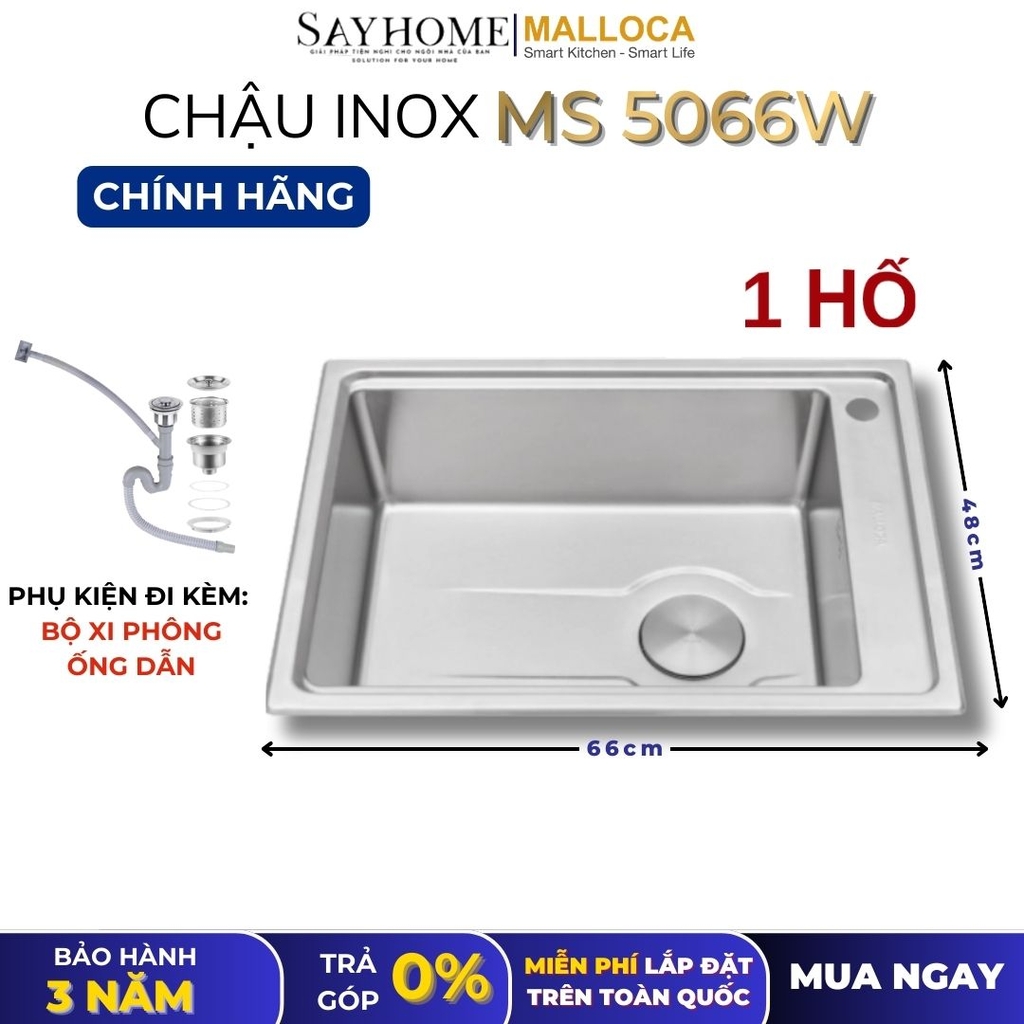 Chậu rửa chén bát 1 hố inox 304 MALLOCA MS 5066W - Chính hãng