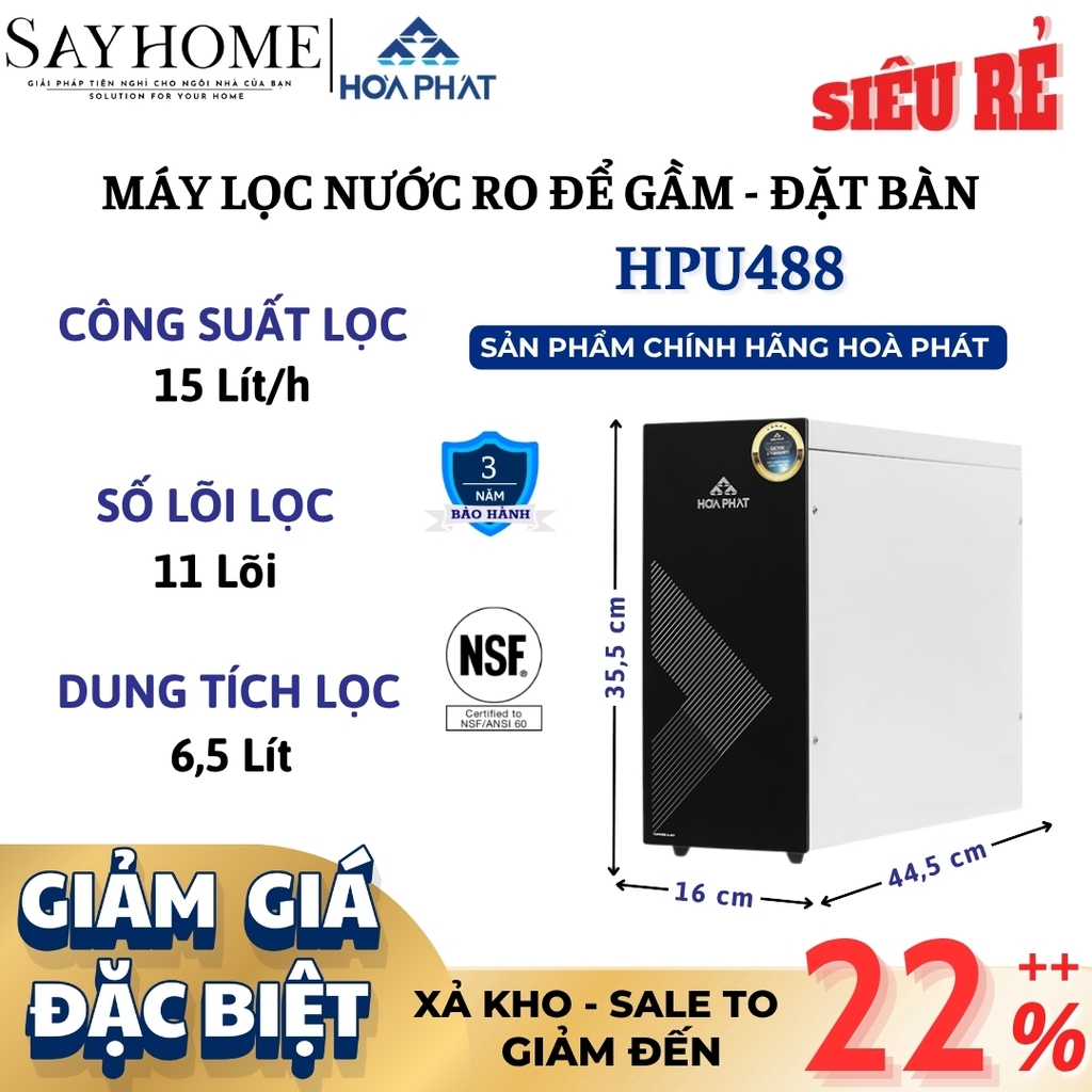 Máy lọc nước Hoà Phát HPU488 RO để gầm và đặt bàn Hoà Phát 11 lõi - Chính hãng