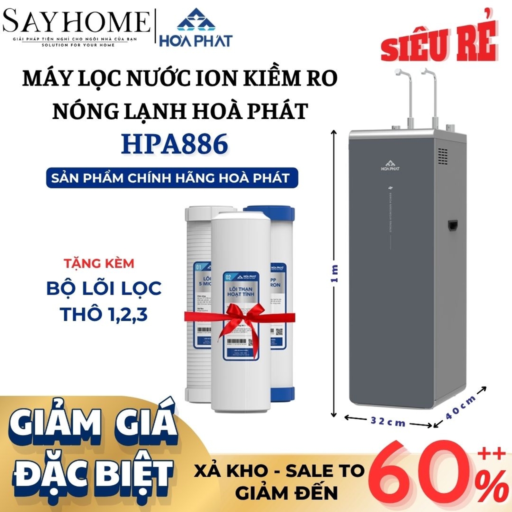 Máy lọc nước Hòa Phát HPA886 Hydrogen ion kiềm RO nóng lạnh HyperS