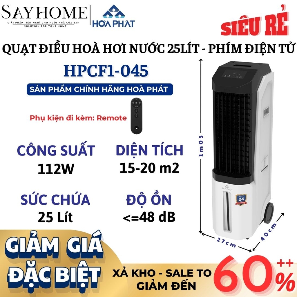 Quạt hơi nước Hòa Phát HPCF1-045 25 Lít cảm ứng và remote  - quạt điều hòa