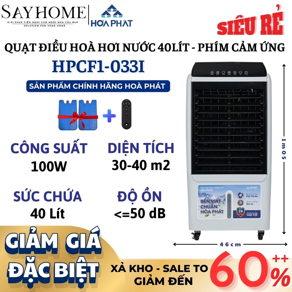 Quạt hơi nước Hòa Phát HPCF1-033I 40 Lít Cảm ứng và remote - Chính hãng - quạt điều hòa