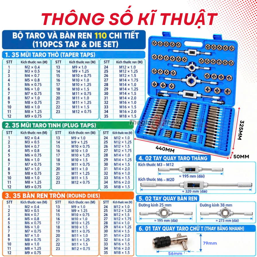 Bộ taro & bàn ren 110 Chi Tiết