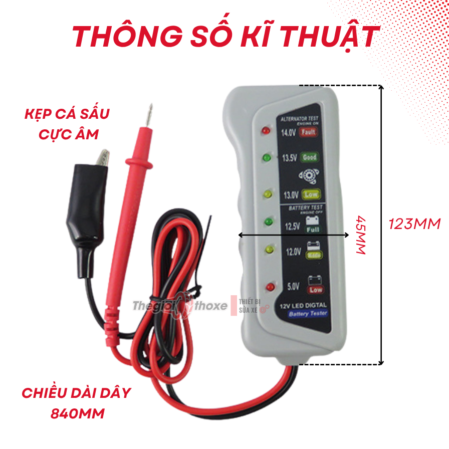 Máy test bình 12V Đèn LED