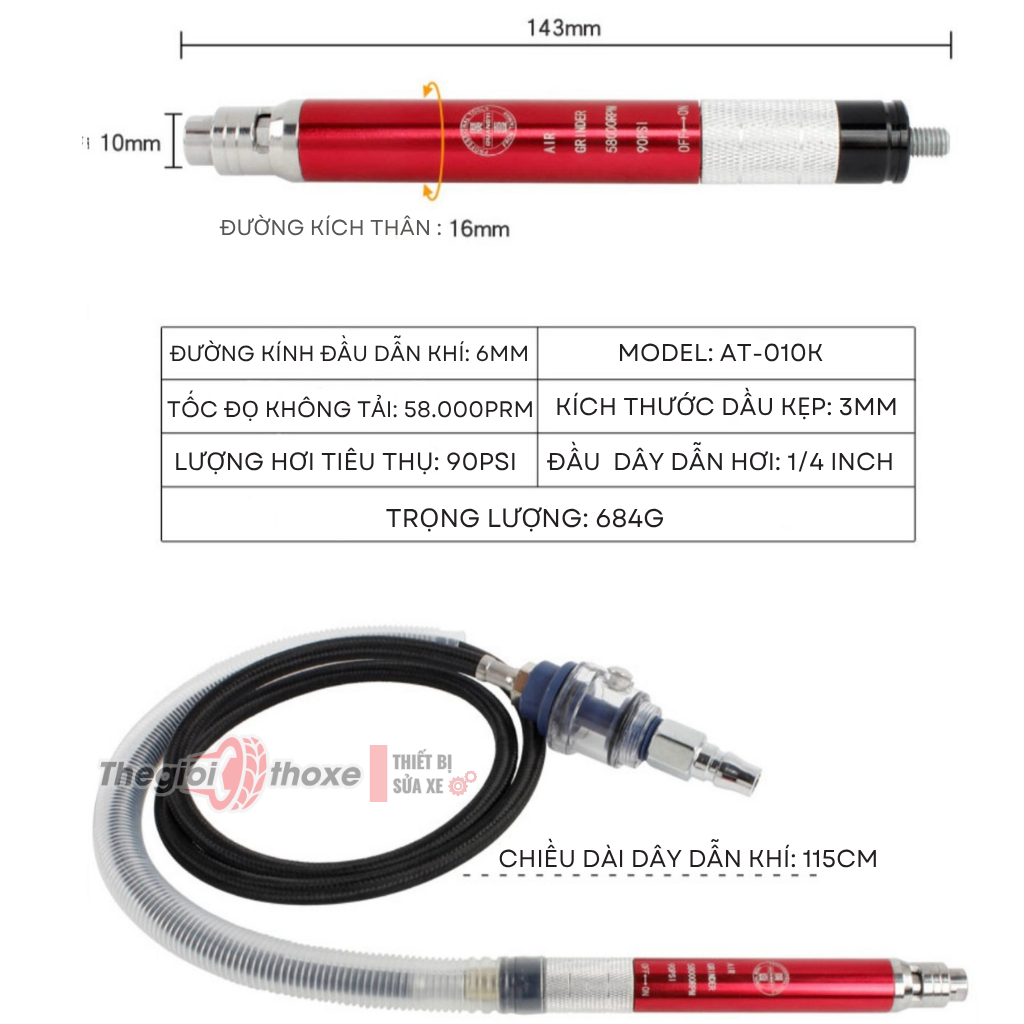 Máy mài hơi dạng bút (tặng kèm 10 đầu đá mài)