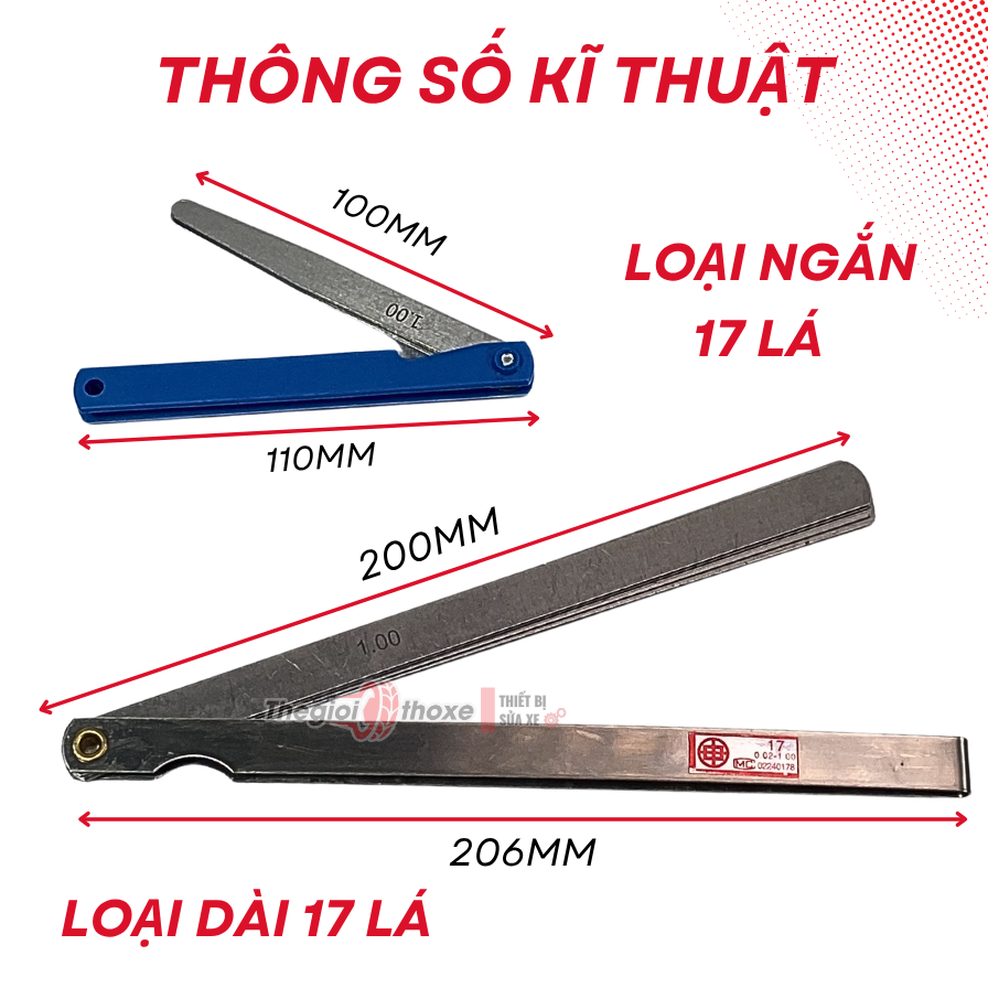 Thước lá khe hở 17 lá loại ngắn - dài