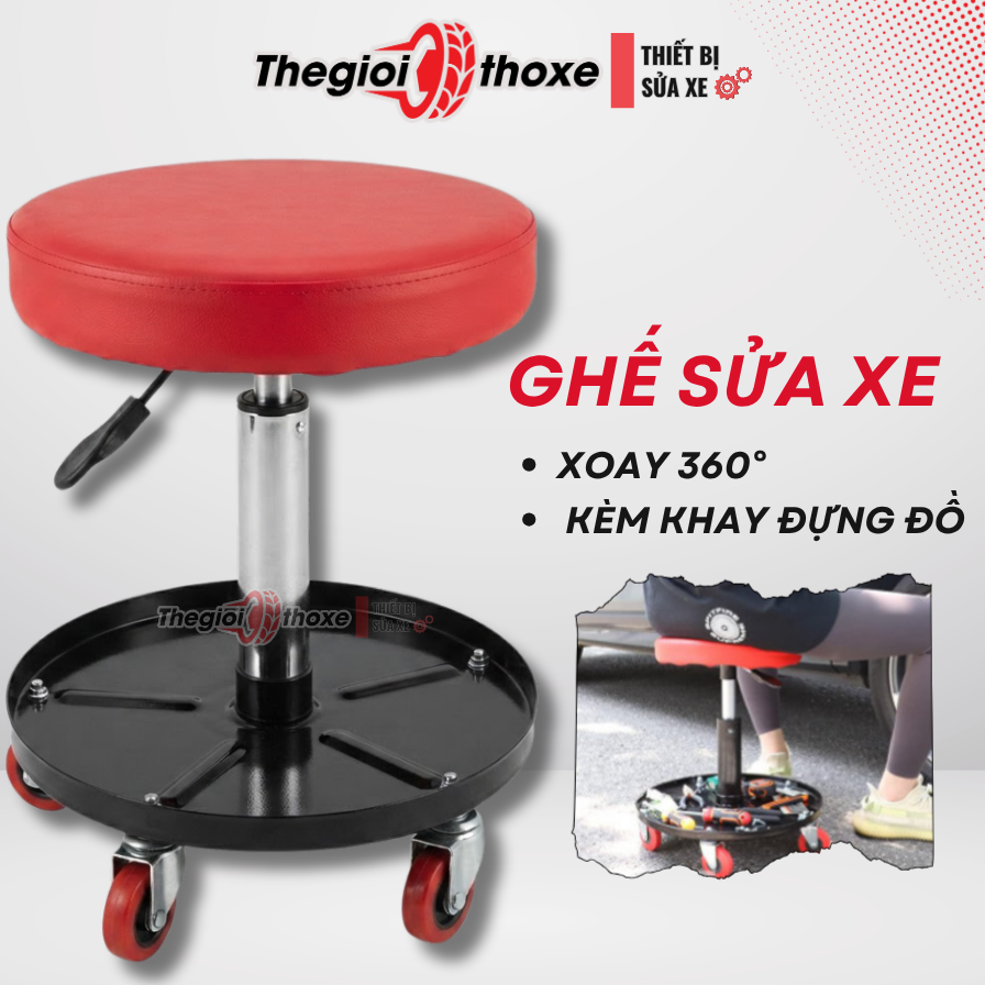 Ghế Sửa Xe Xoay 360 Khay Đồ