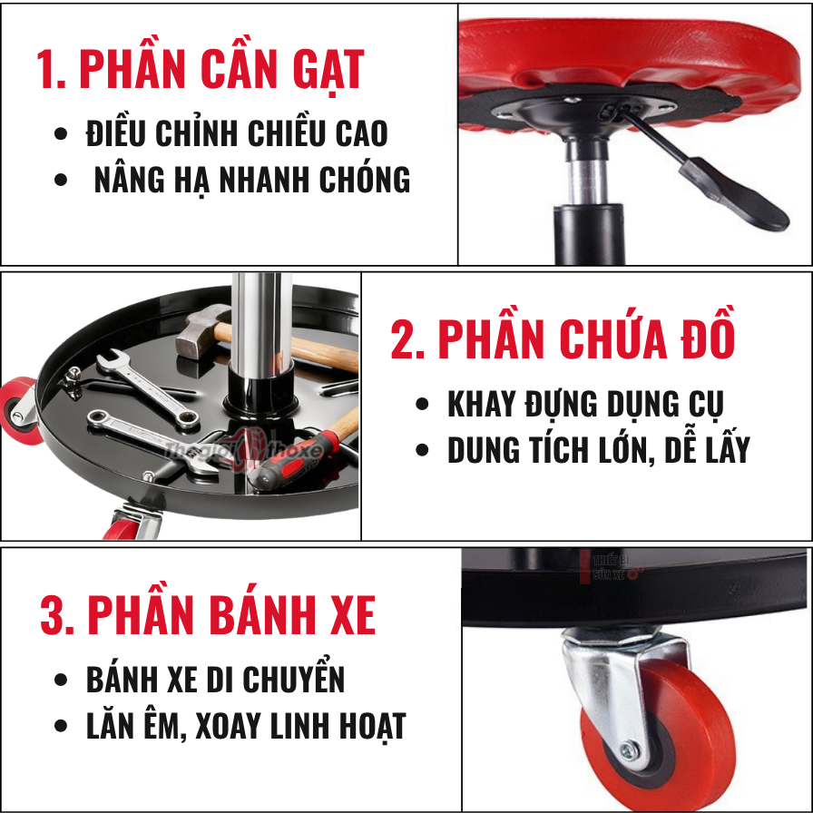 Ghế Sửa Xe Xoay 360 Khay Đồ