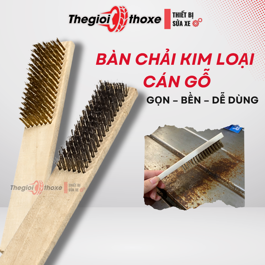 Bàn chải cán gỗ Sợi Thép/Sợi Đồng