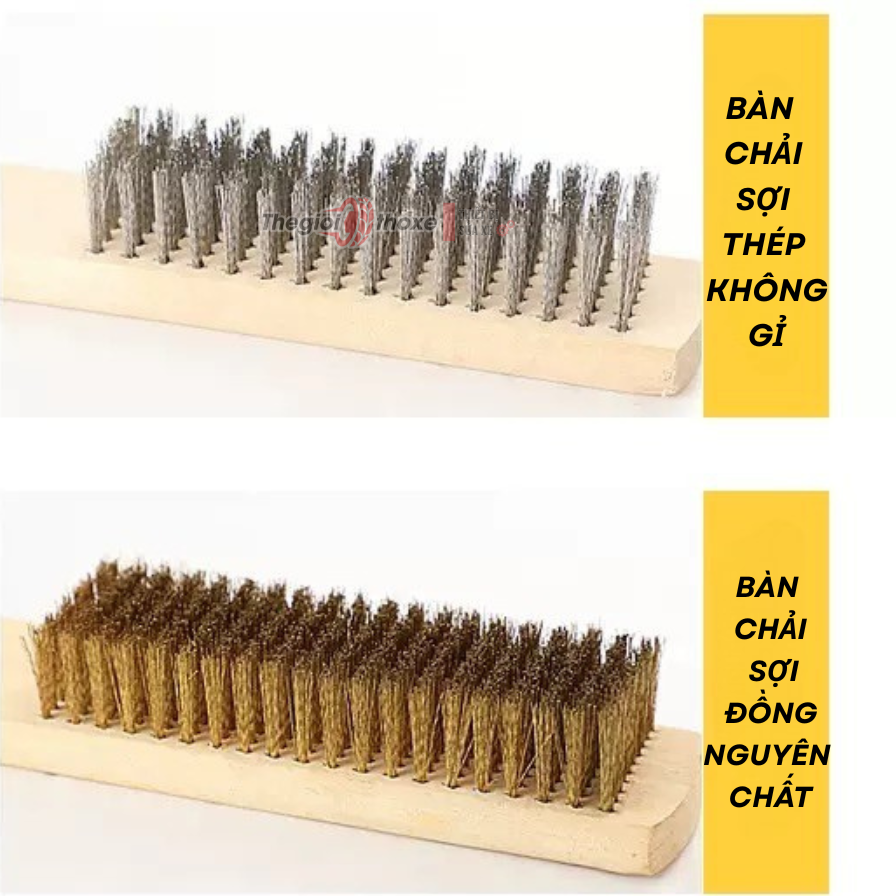 Bàn chải cán gỗ Sợi Thép/Sợi Đồng