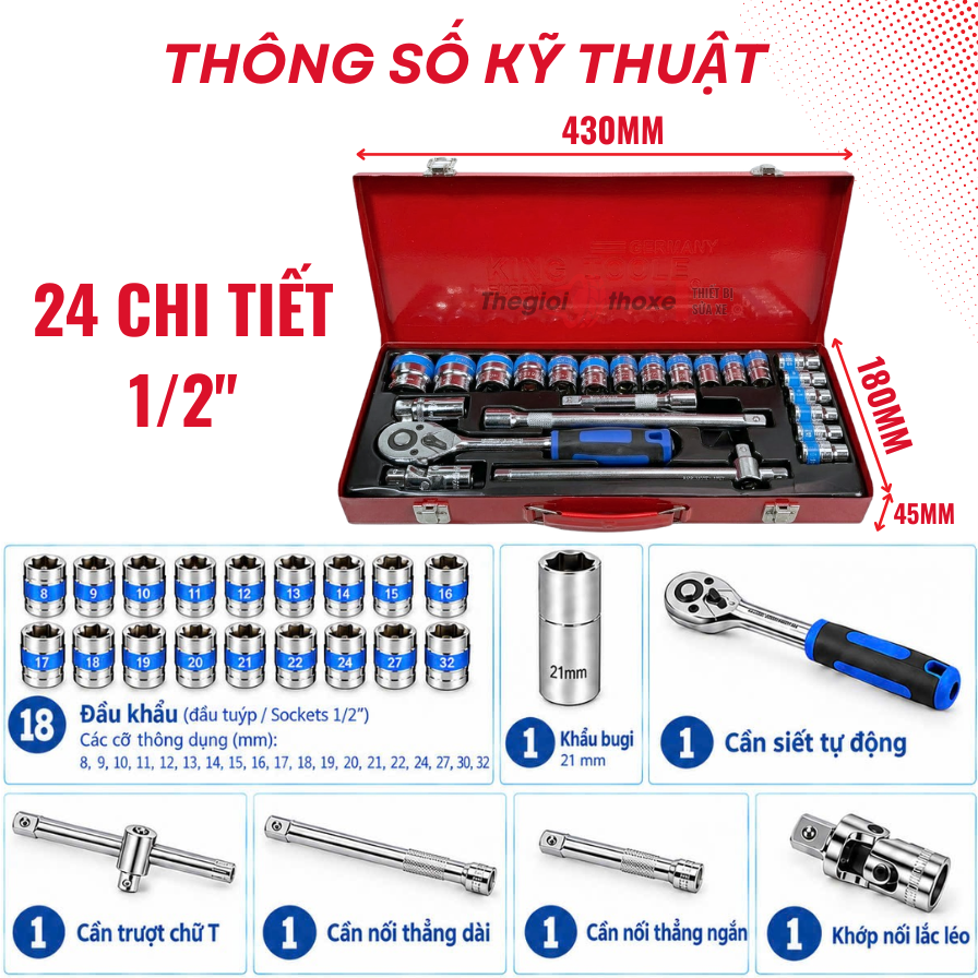 Bộ tuýp Storm King Tools 24 chi tiết