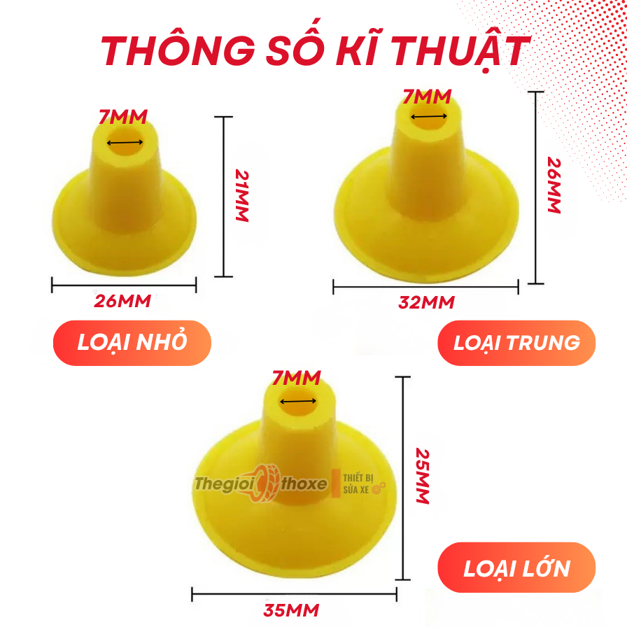 Núm cao su gắn máy rà xupap (3 size)
