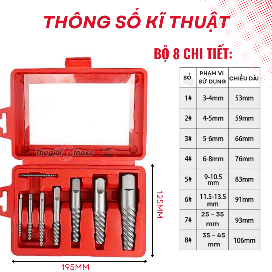Bộ lấy vít gãy 8 Chi Tiết